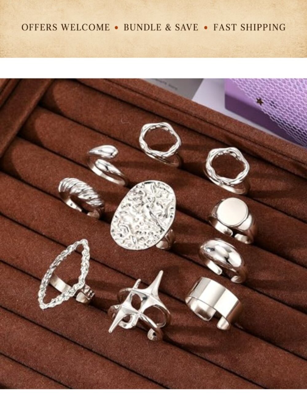 10 Pc 14K Gold Plated Adjustable Stackable Rings Set Punk Style - Picture 4 of 6